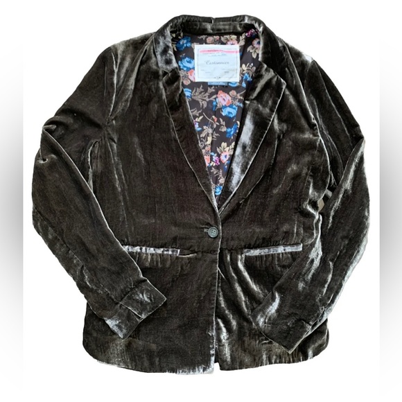 Anthropologie Iridescent Velvet Blazer By Cartonnier - Size 4- Moss Green - Picture 4 of 7